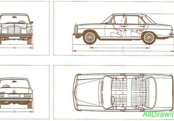 Mercedes-Benz 220D W114 (Мерcедес-Бенз 220Д В114) - чертежи (рисунки) автомобиля